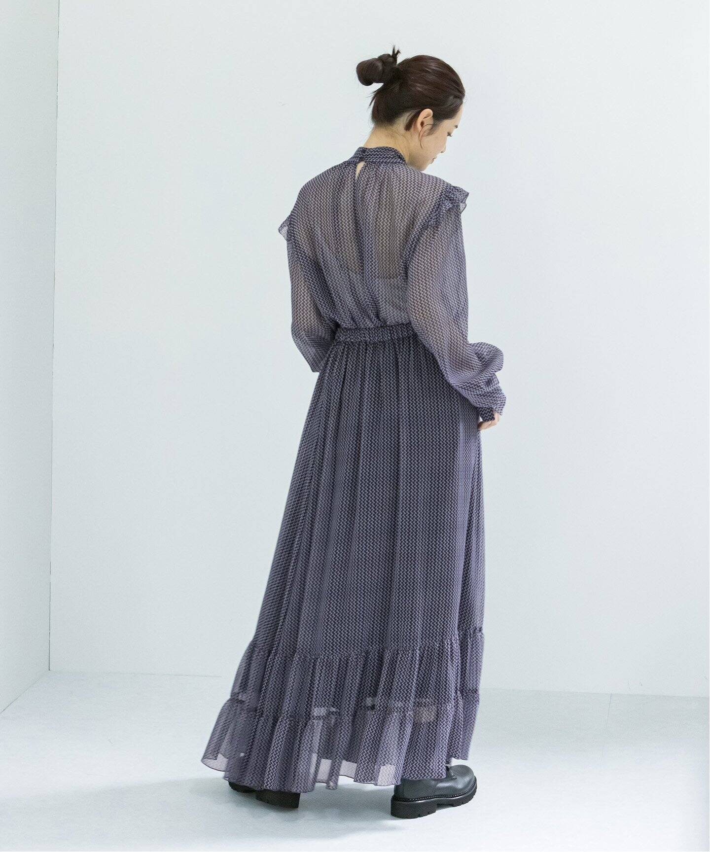 ジオメトリックプリントヘムフリルスカート（ロング・マキシ丈スカート  