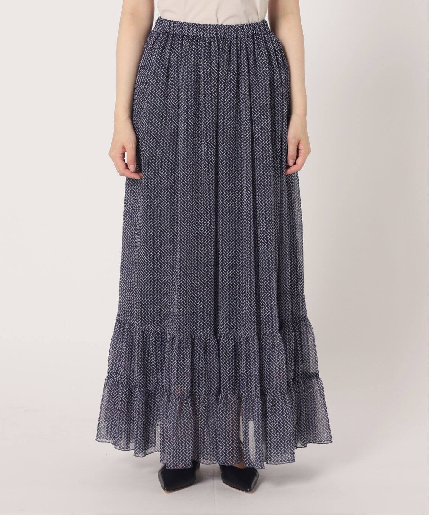 ジオメトリックプリントヘムフリルスカート（ロング・マキシ丈スカート  