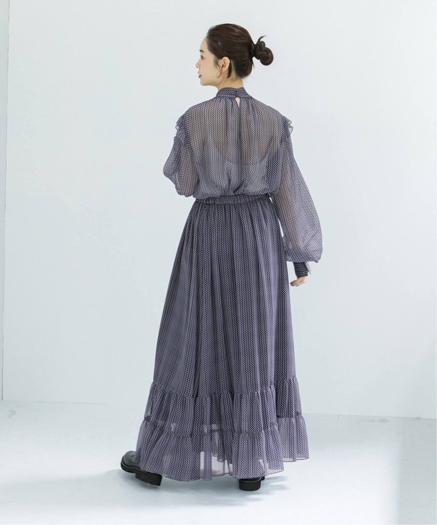 ジオメトリックプリントヘムフリルスカート（ロング・マキシ丈スカート  