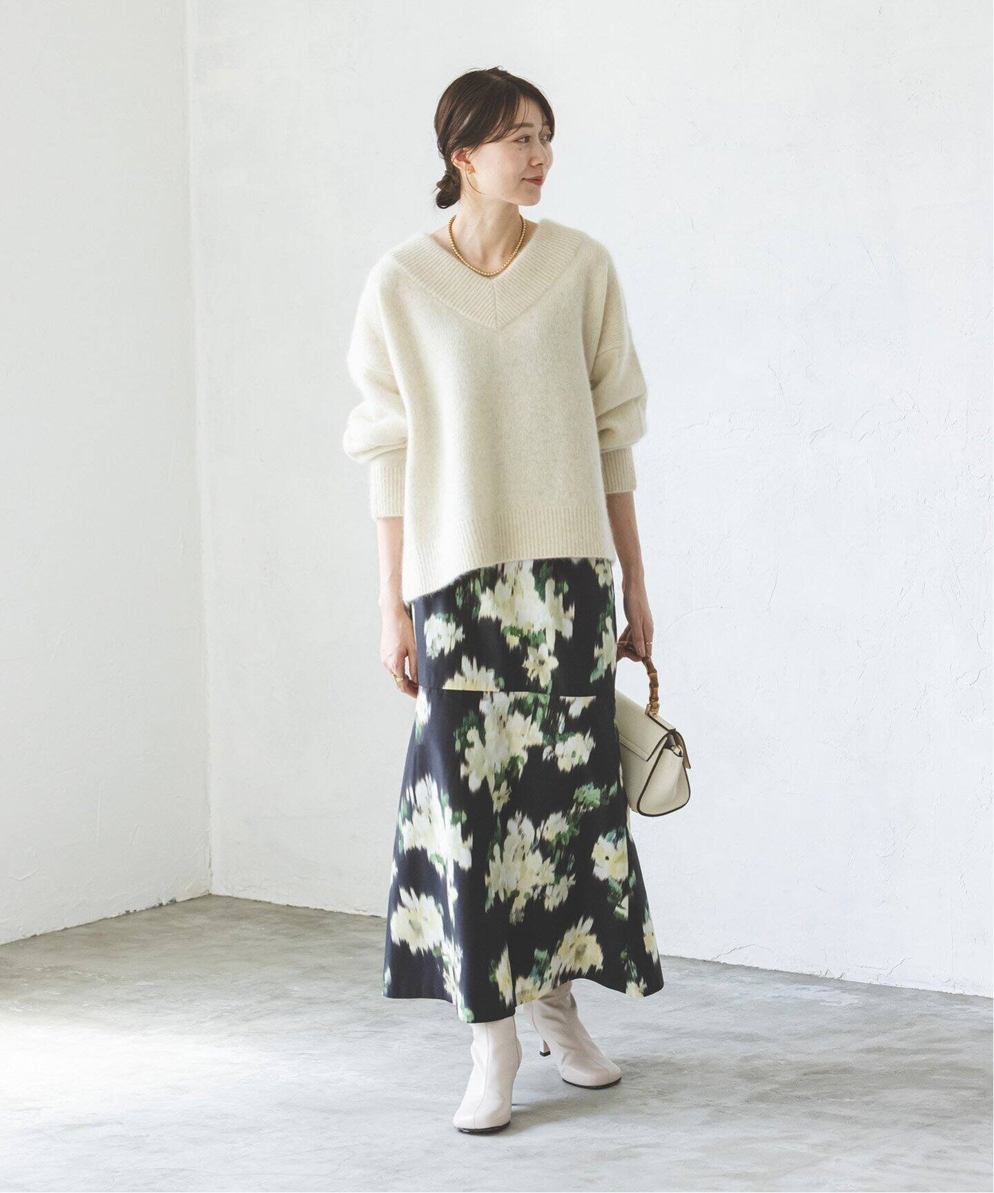 シェイドフラワープリントミディスカート（ロング・マキシ丈スカート  