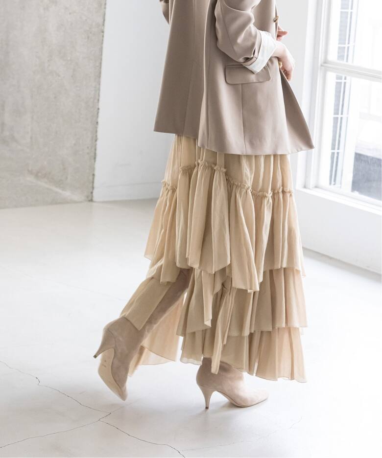 追加》【CASA FLINE】コットンティアードスカート（ロング・マキシ丈  
