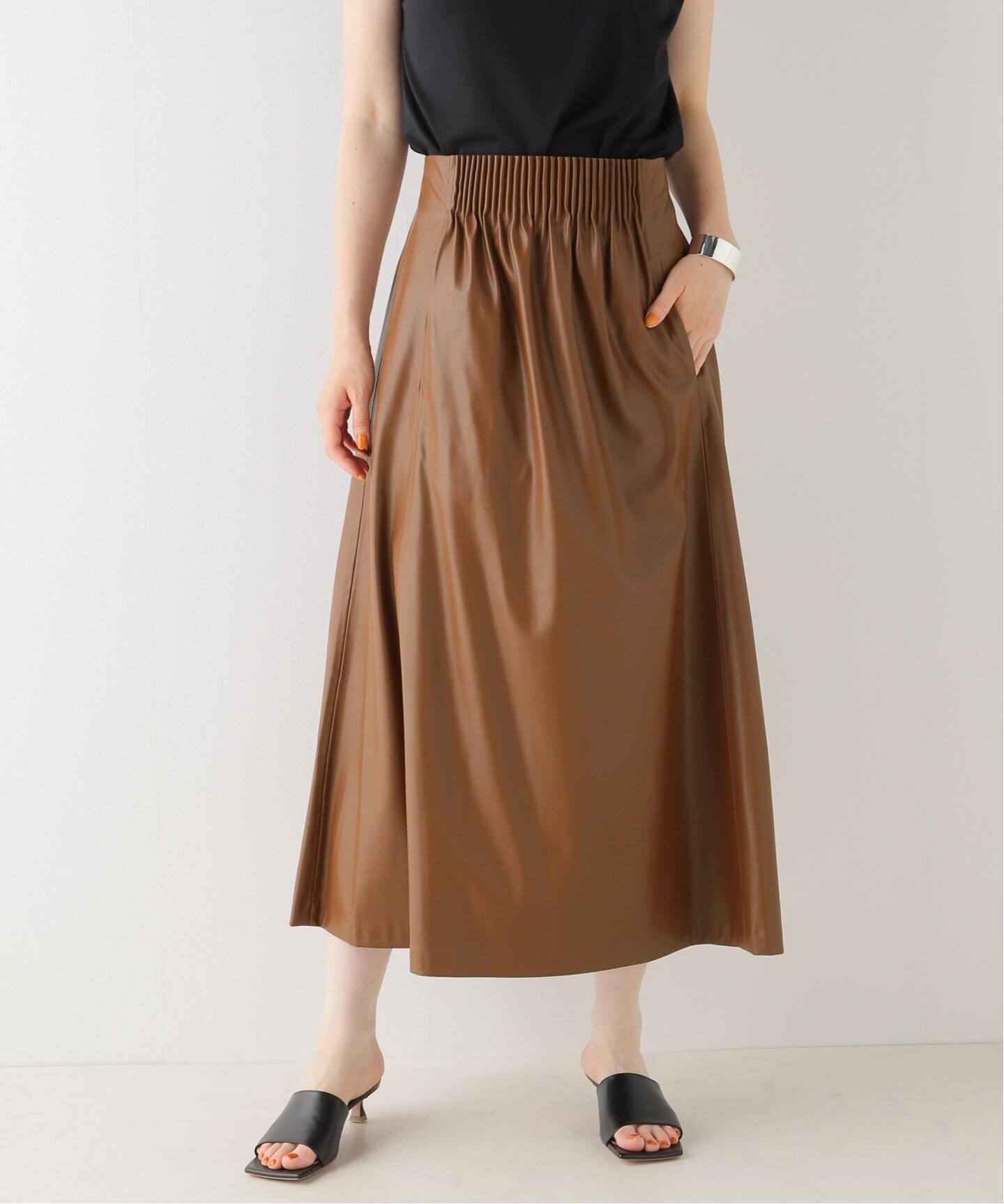 Room no.8】F/LETHER TACKING FLAIR スカート（ロング・マキシ丈  