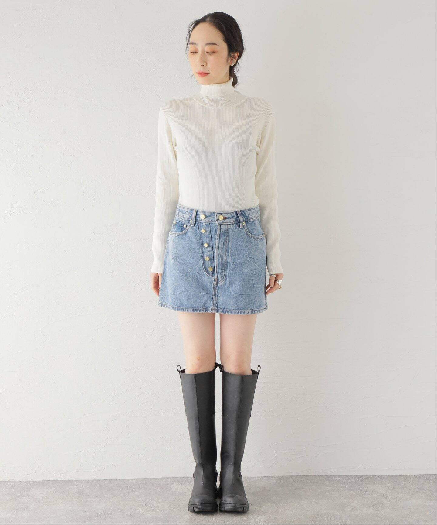 GANNI / ガニー】 Crinkle Denim Double Fly Mini Skir：スカート crinkle crinkle crinkle 2wayデニムミニスカート