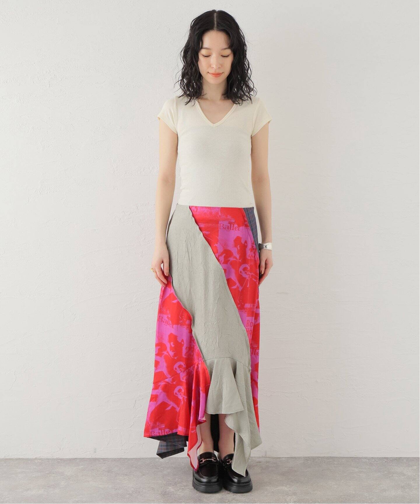 THE OPEN PRODUCT】PATCH-WORK RUFFLE SKIRT：スカート（ロング 