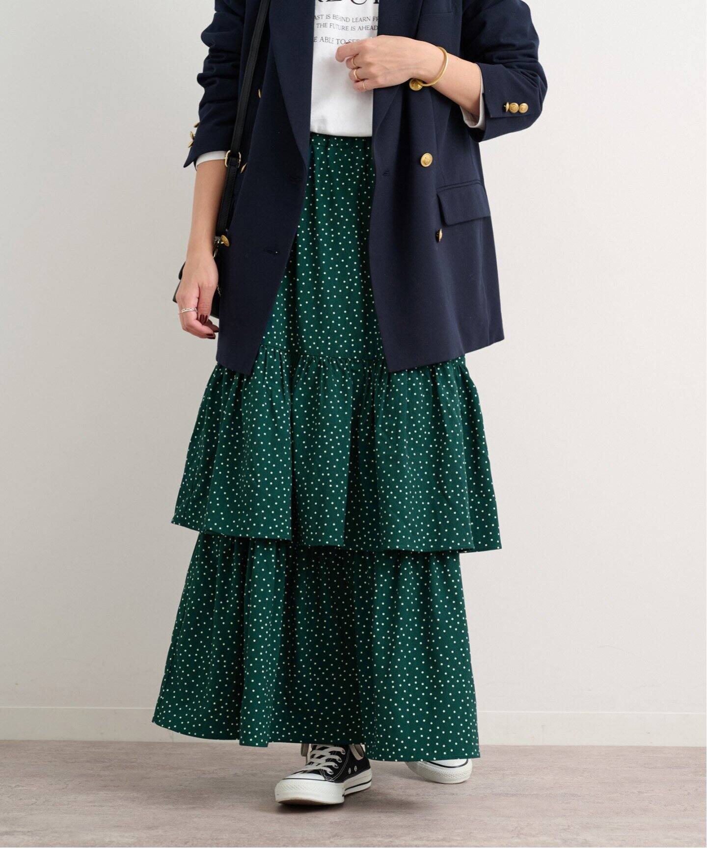 ドットプリントティアードスカート（ロング・マキシ丈スカート  