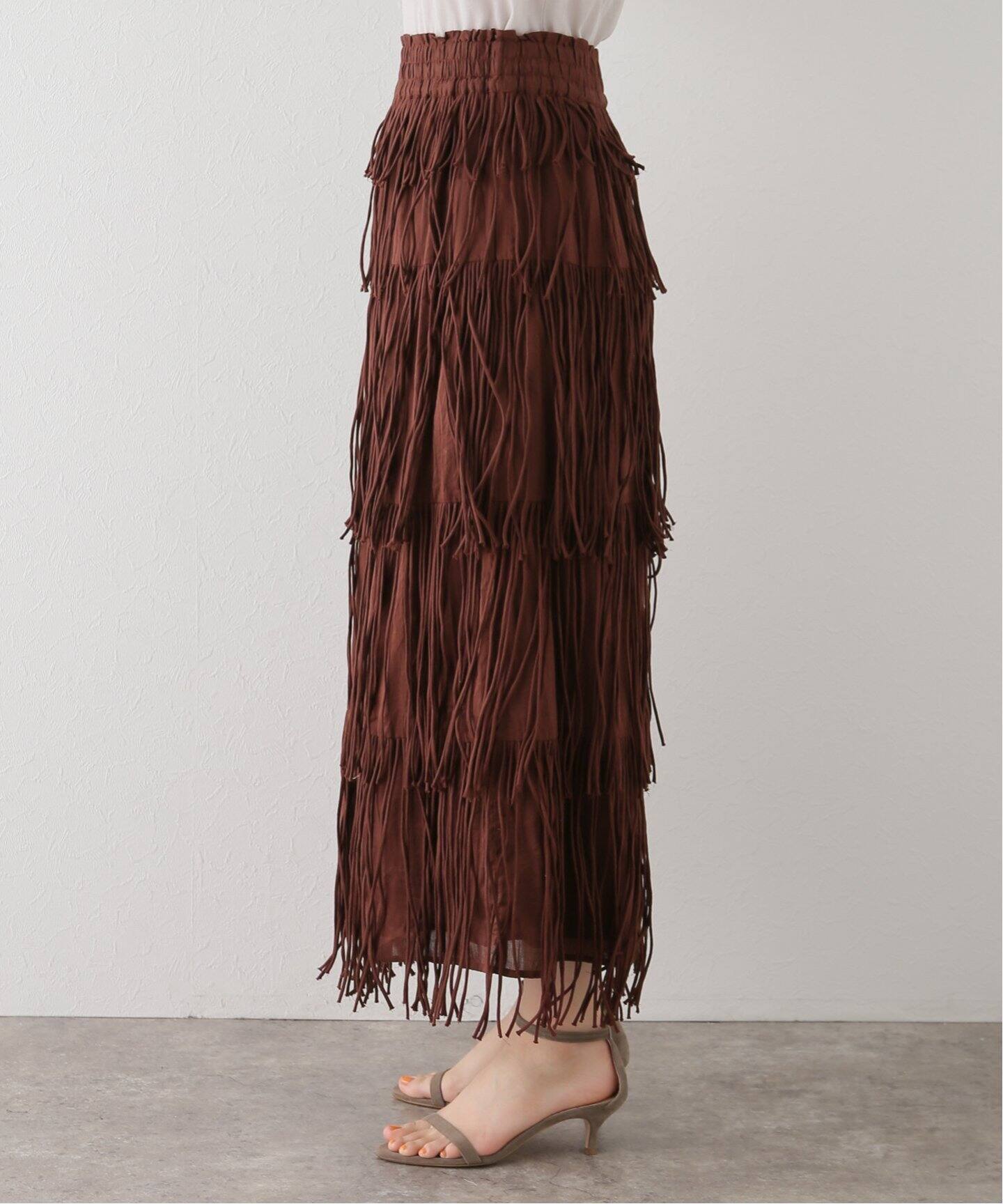 crinkle crinkle crinkle】cotton voil fringe teared skirt：スカート  