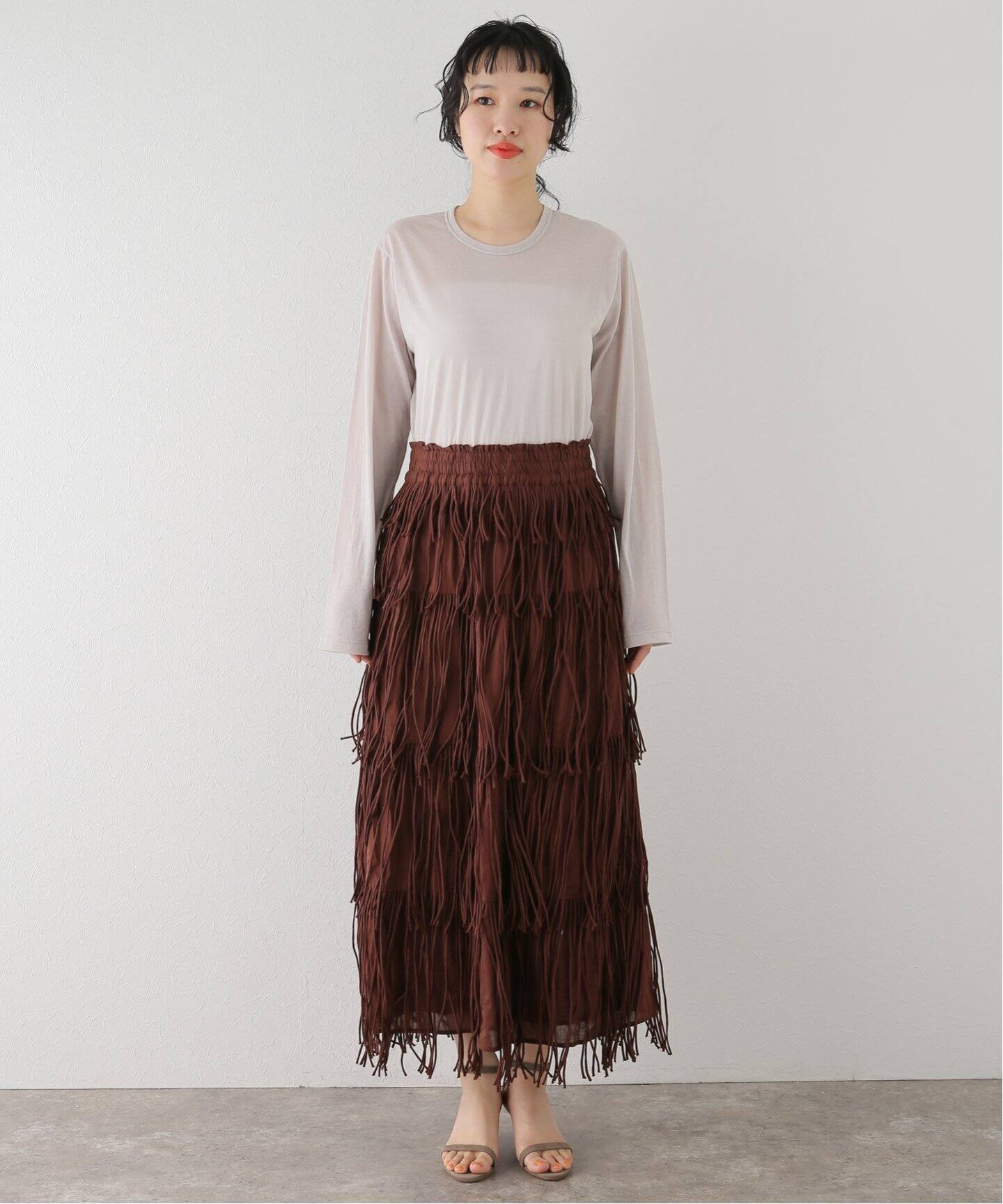 crinkle crinkle crinkle】cotton voil fringe teared skirt：スカート  