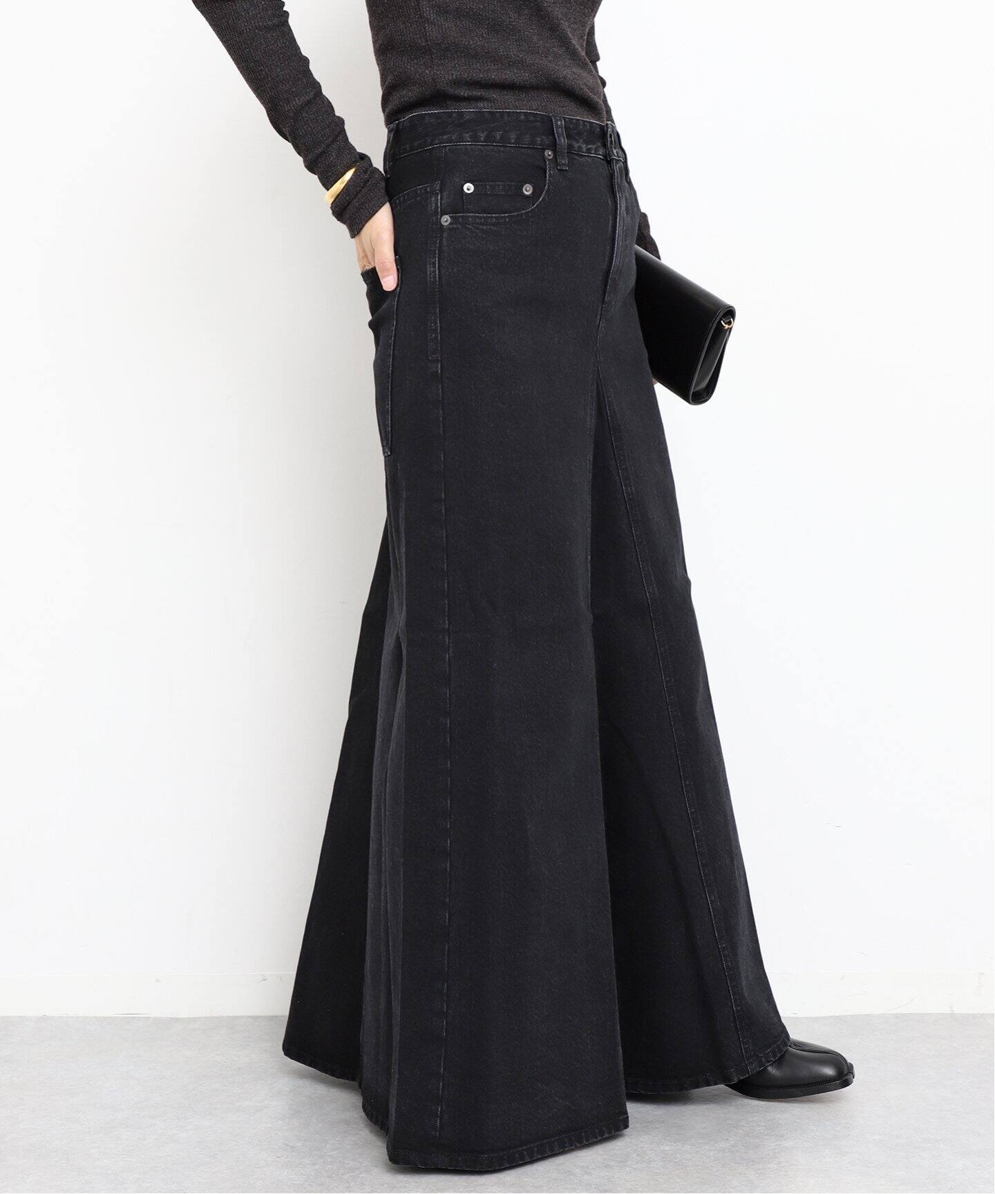 TIBI /ティビ】 BLACK DENIM GODET マキシスカート（ロング・マキシ丈 