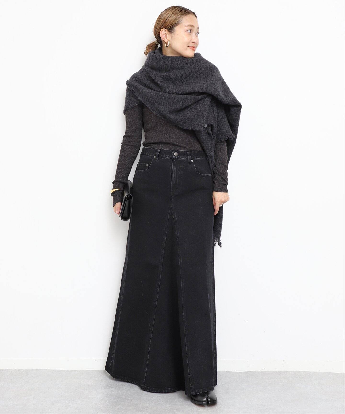 TIBI /ティビ】 BLACK DENIM GODET マキシスカート（ロング・マキシ丈  