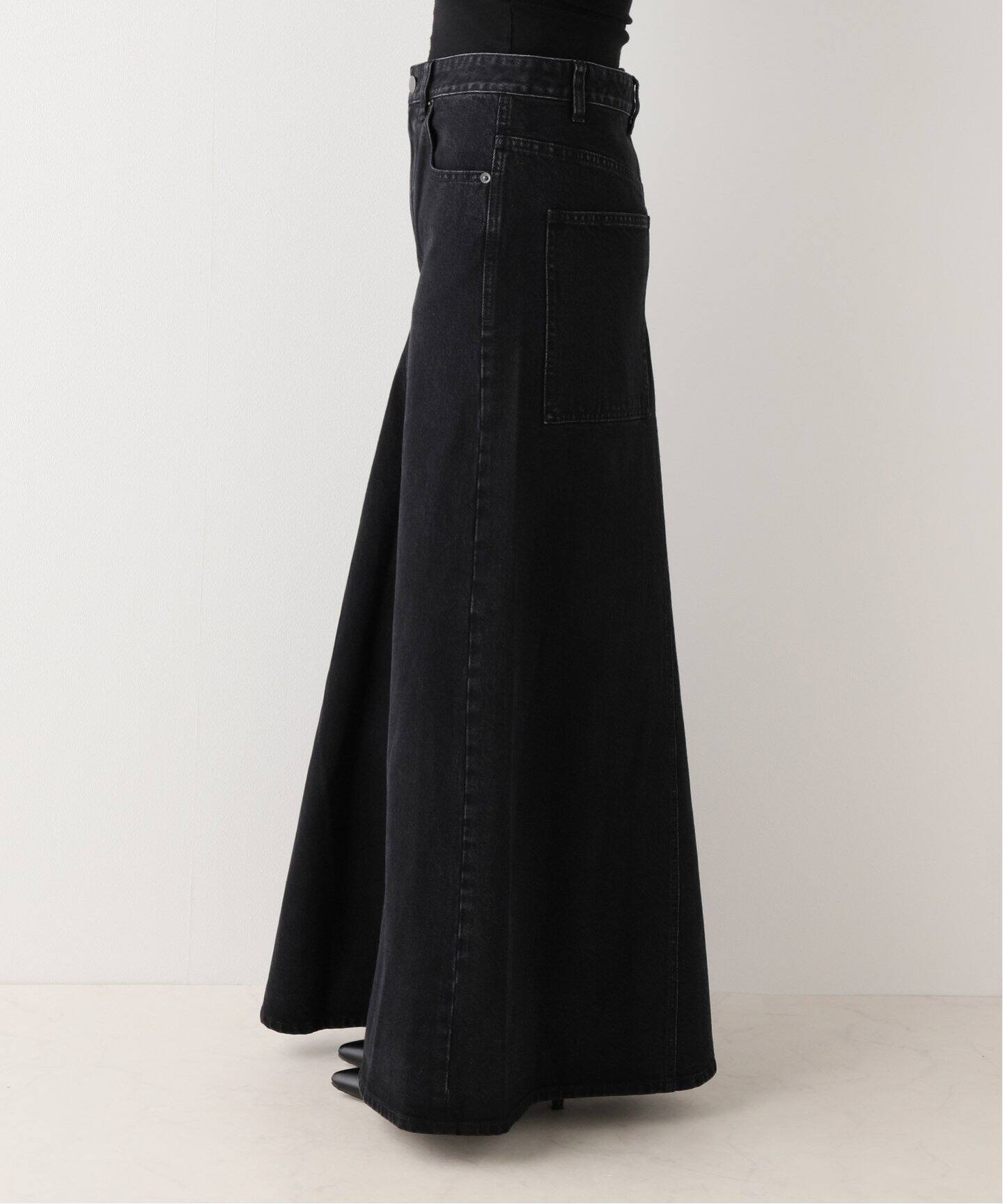 TIBI /ティビ】 BLACK DENIM GODET マキシスカート（ロング・マキシ丈 