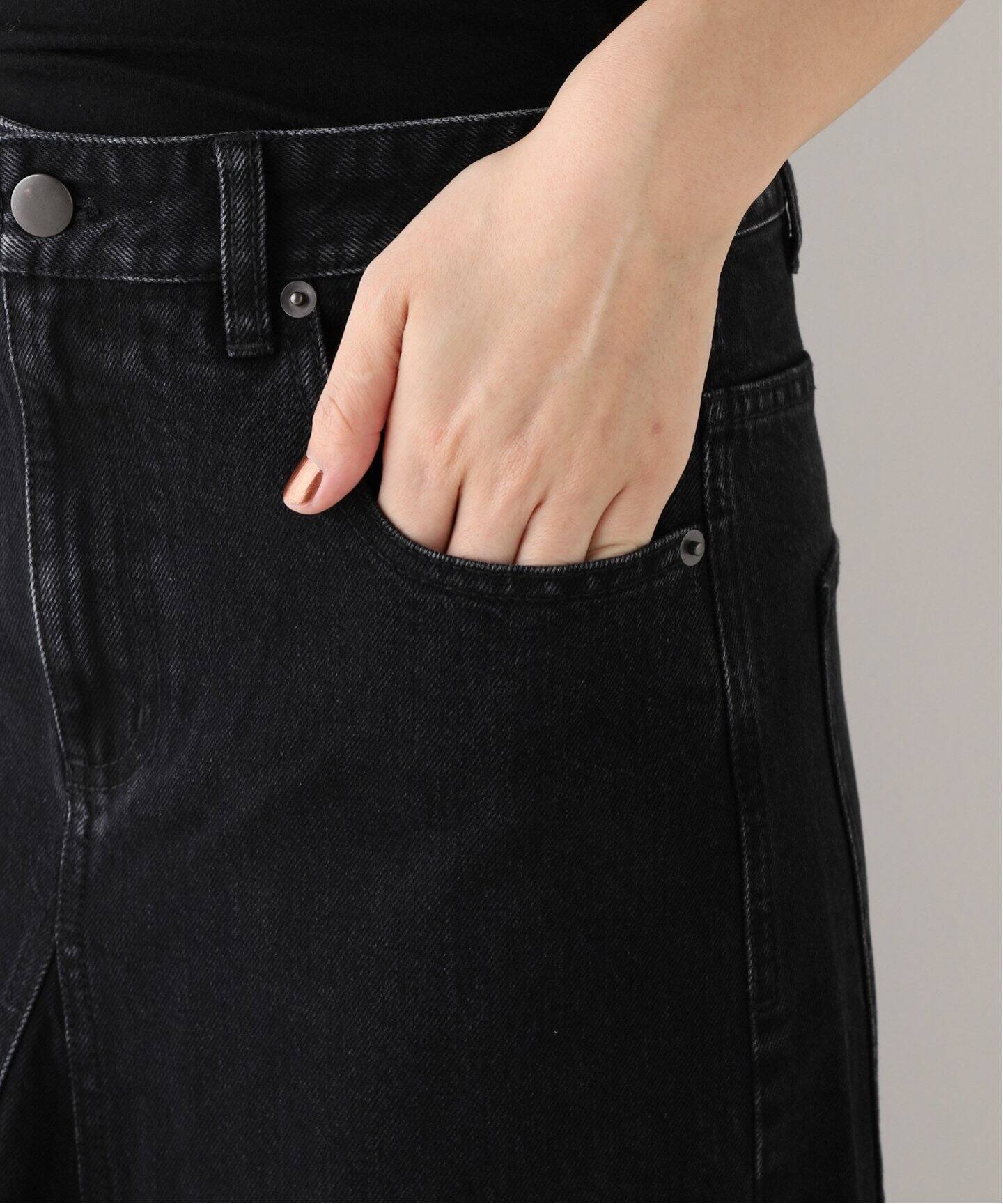 TIBI /ティビ】 BLACK DENIM GODET マキシスカート（ロング・マキシ丈 