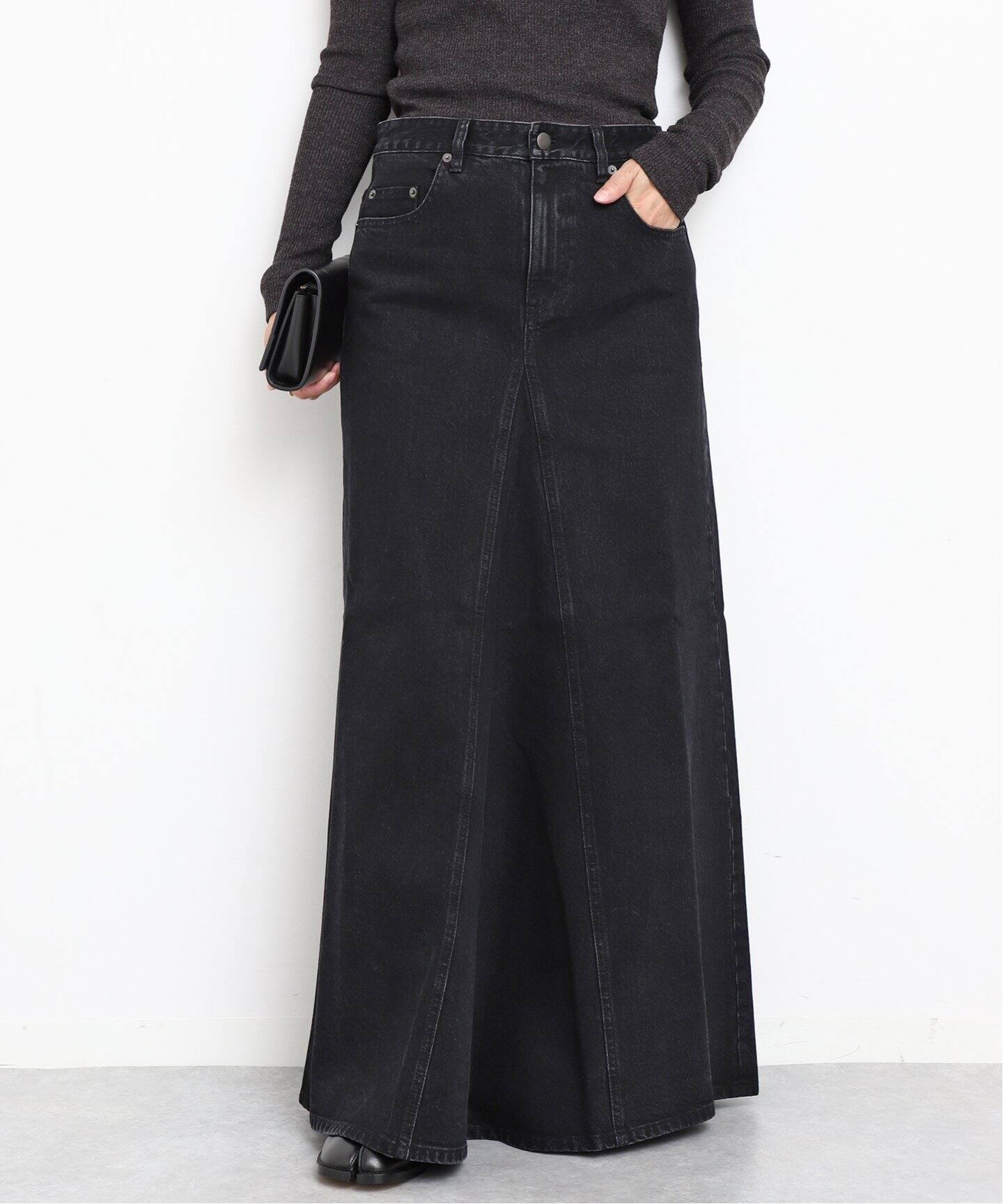 TIBI /ティビ】 BLACK DENIM GODET マキシスカート（ロング・マキシ丈  