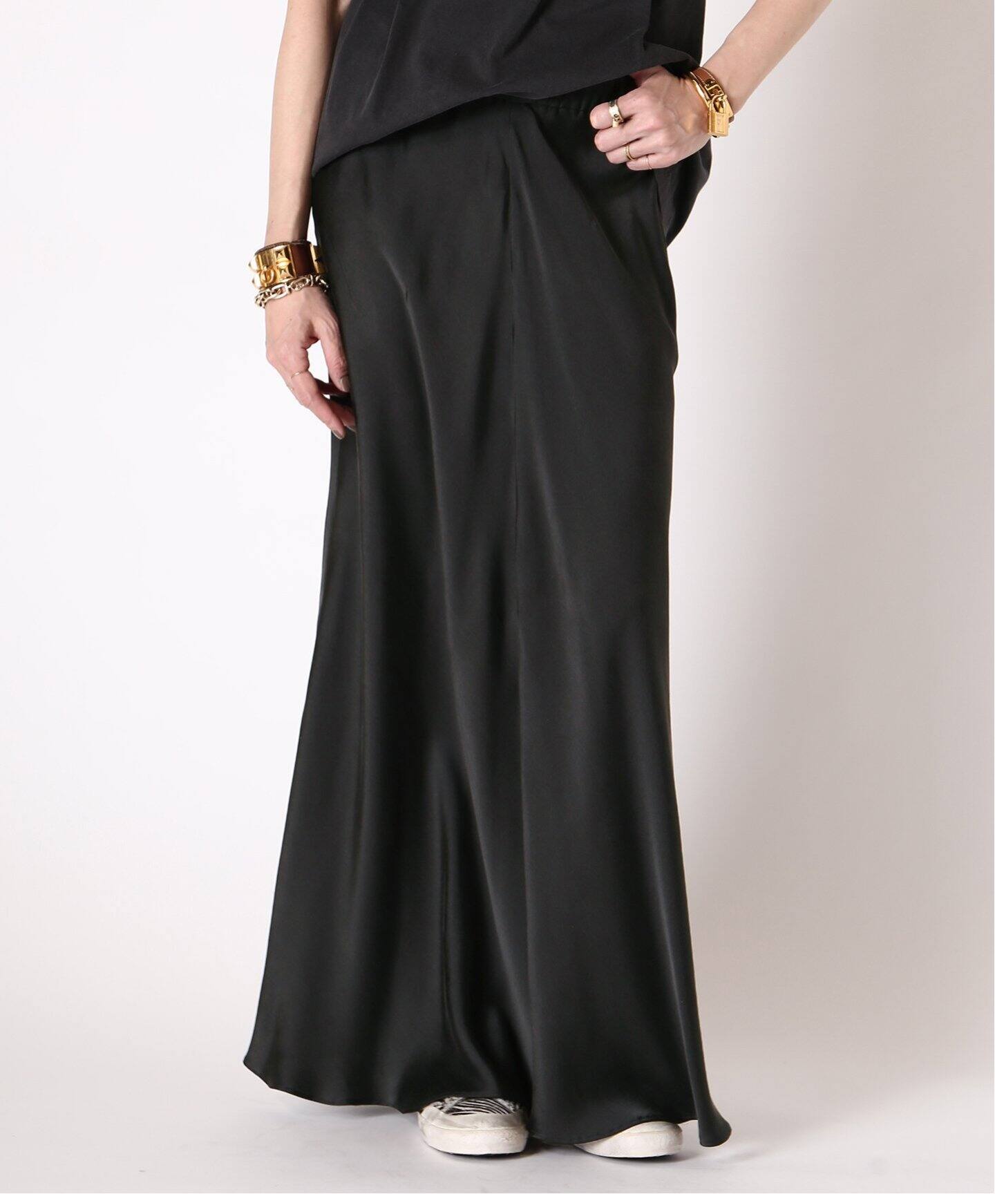 シルクサテンスカート（BLACK）（ロング・マキシ丈スカート）｜MUSE de  