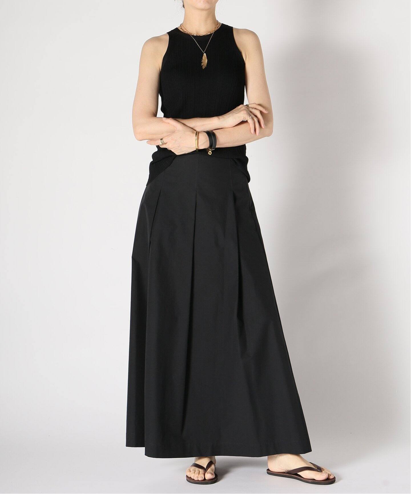 Col Pierrot/コルピエロ】CTN PLEATED スカート（BLACK）（ロング 