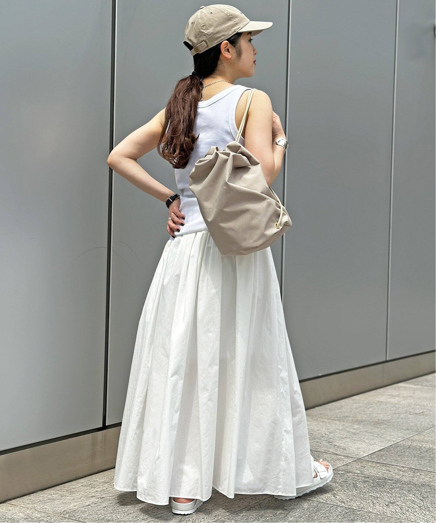 コットンサテンギャザースカート（ロング・マキシ丈スカート）｜AP  