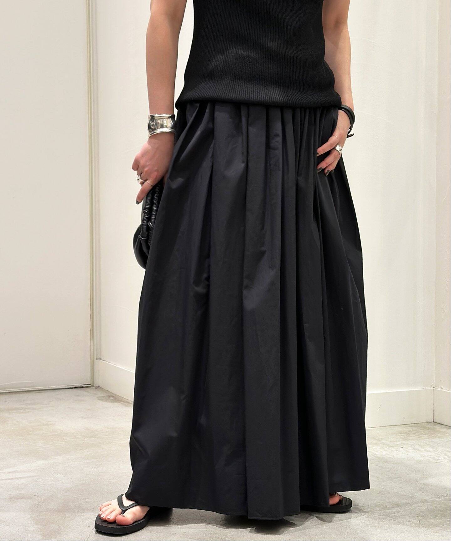 コットンサテンギャザースカート（ロング・マキシ丈スカート）｜AP  