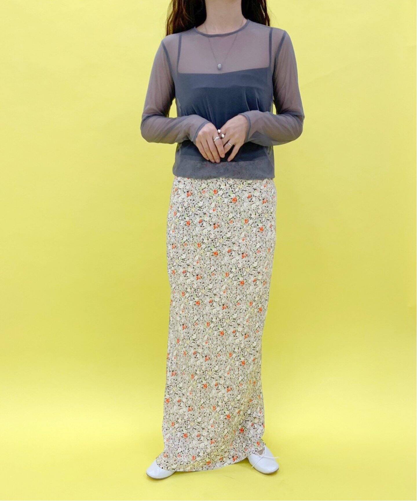 マルチフラワー バイアスマキシスカート（ロング・マキシ丈スカート  