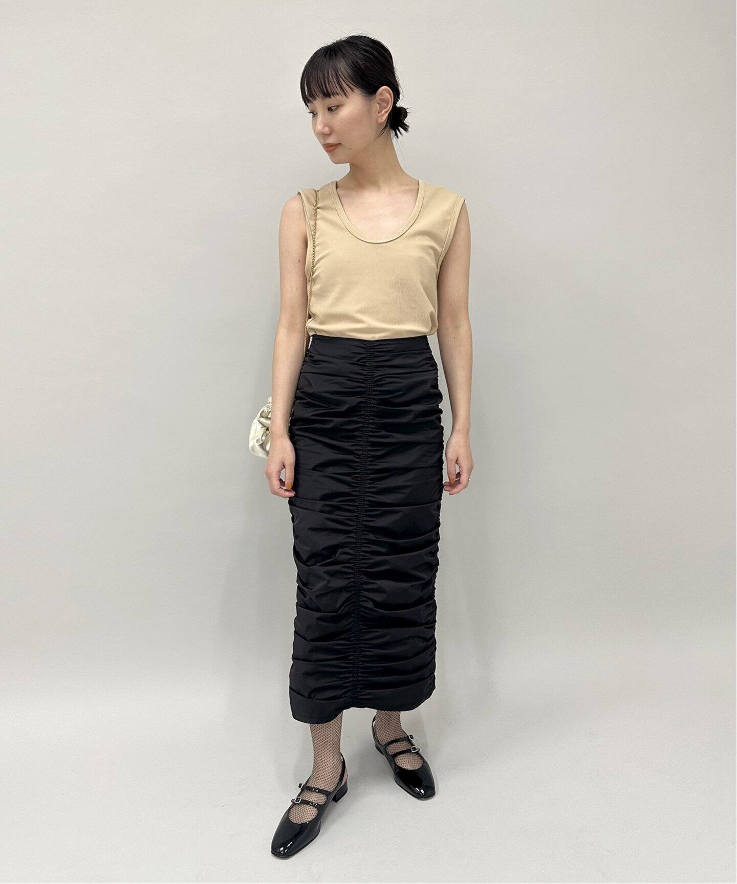 ストレッチタフタ シャーリングスカート（ロング・マキシ丈スカート 