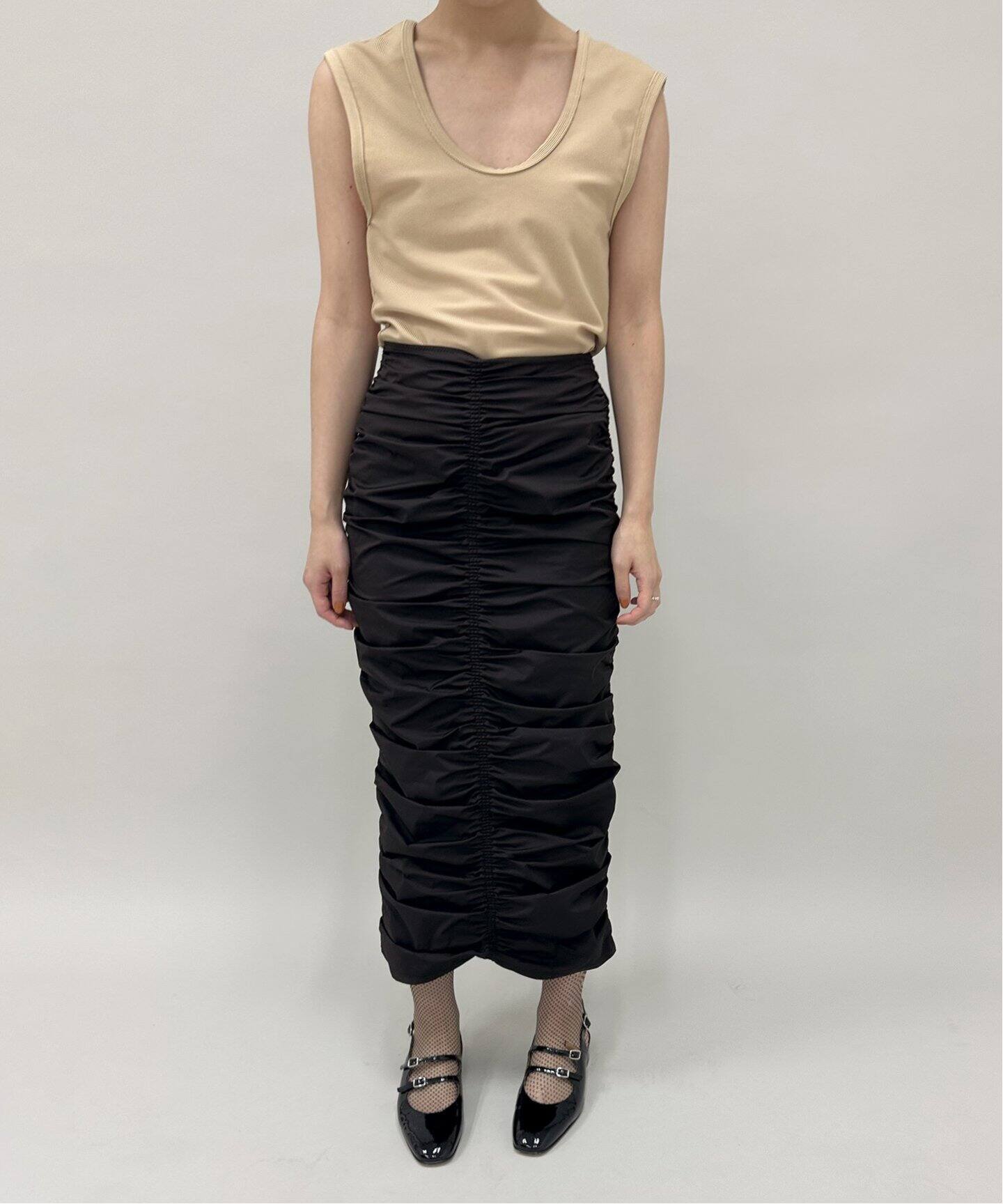 ストレッチタフタ シャーリングスカート（ロング・マキシ丈スカート  