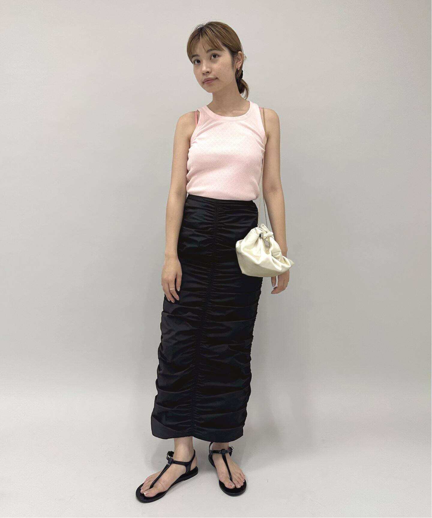 ストレッチタフタ シャーリングスカート（ロング・マキシ丈スカート  