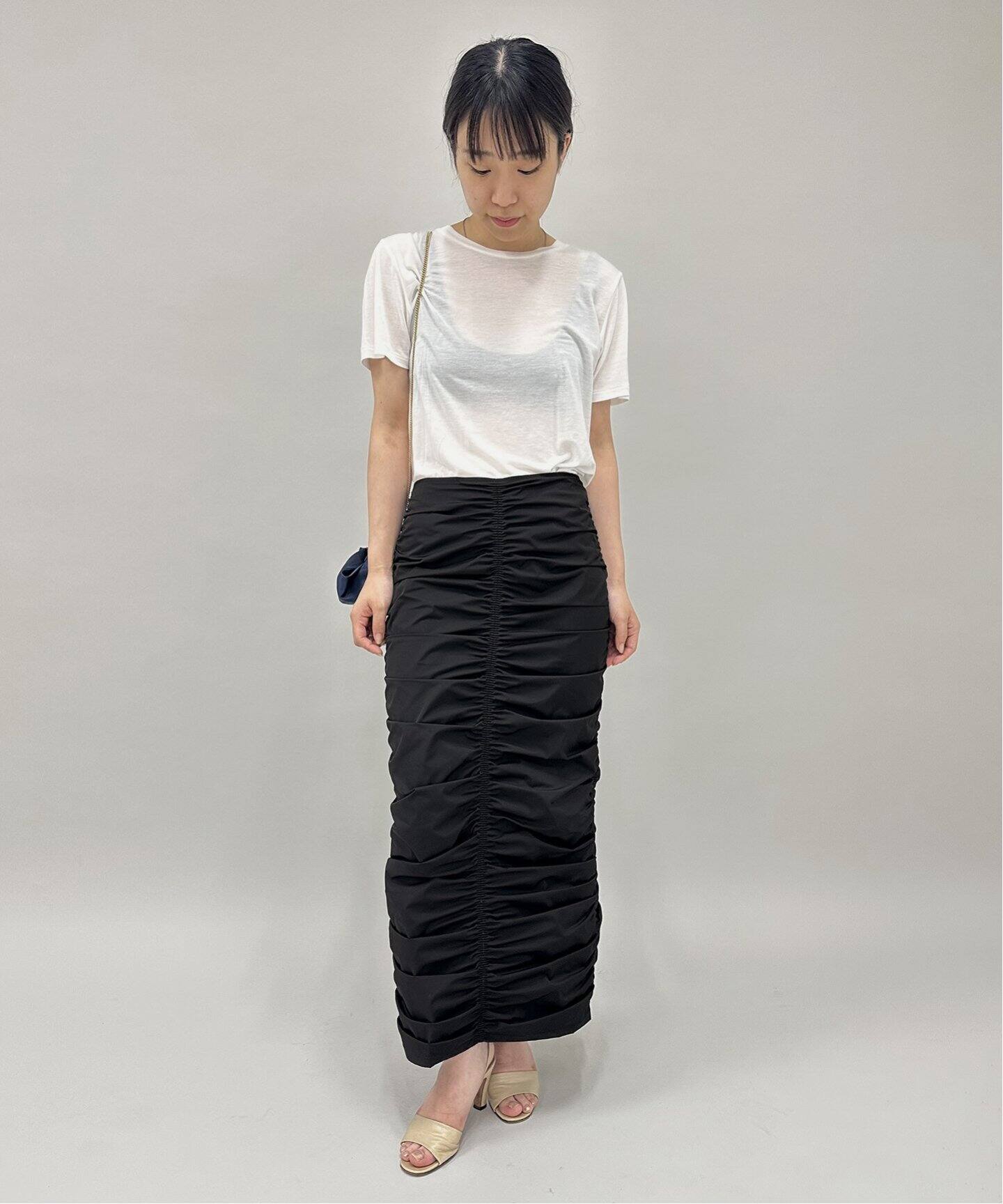 ストレッチタフタ シャーリングスカート（ロング・マキシ丈スカート  