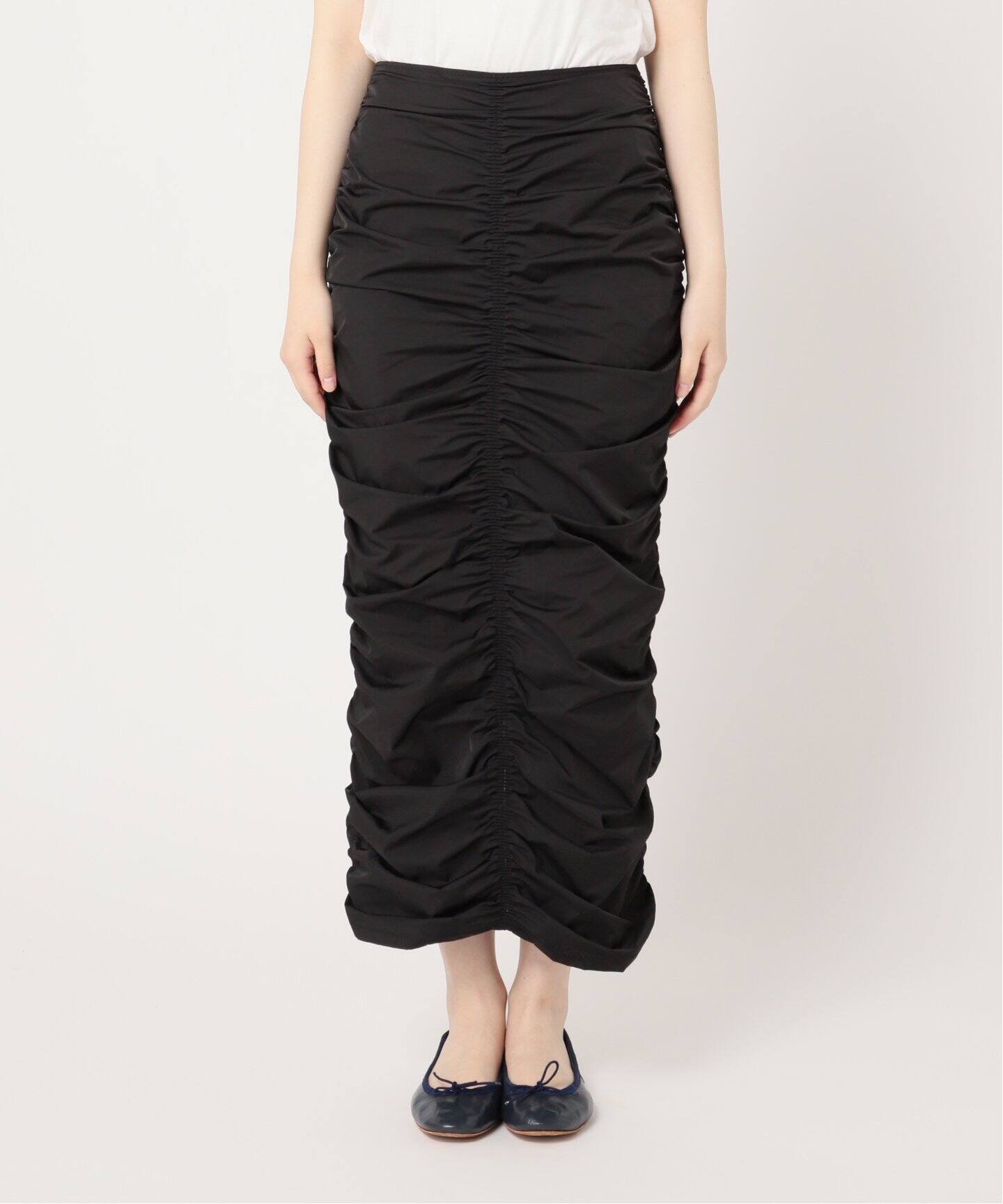 ストレッチタフタ シャーリングスカート（ロング・マキシ丈スカート  