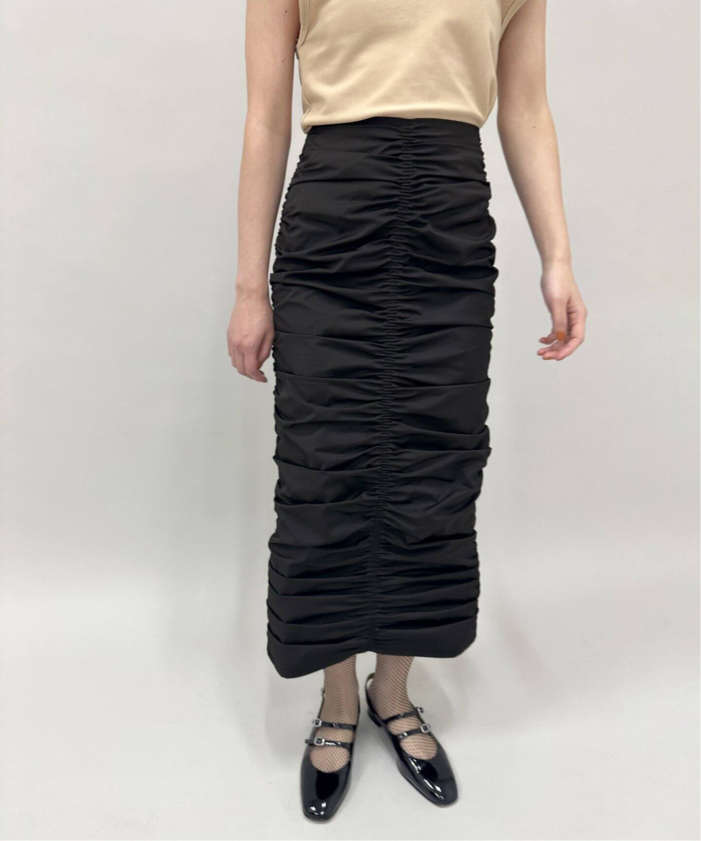 ストレッチタフタ シャーリングスカート（ロング・マキシ丈スカート  