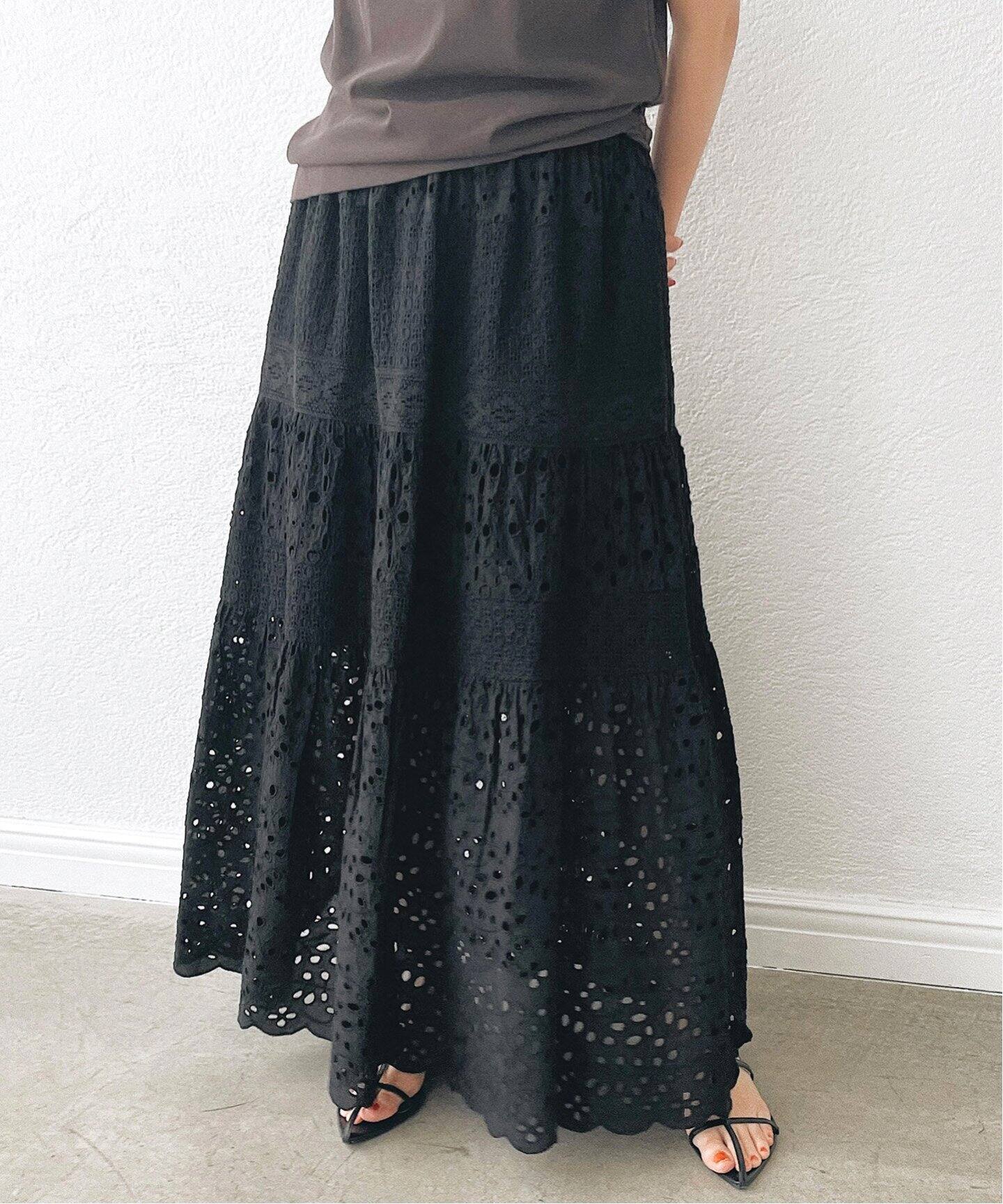 コットンレースティアードスカート（ロング・マキシ丈スカート）｜IENA  