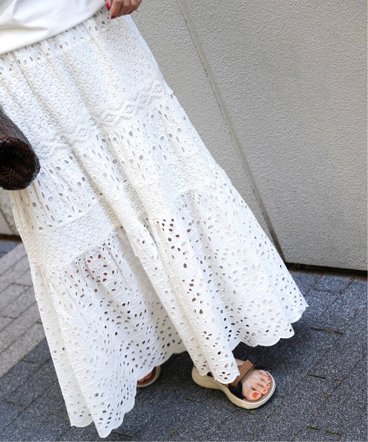コットンレースティアードスカート（ロング・マキシ丈スカート）｜IENA  