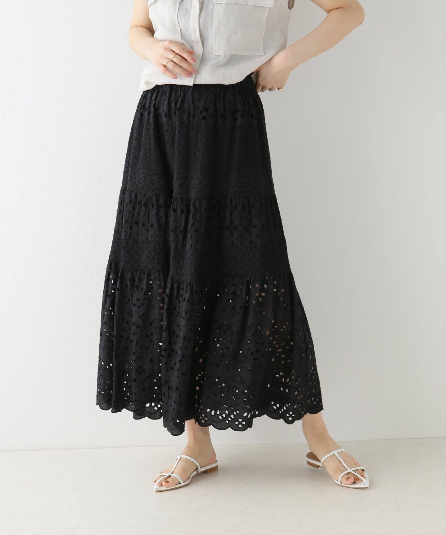 コットンレースティアードスカート（ロング・マキシ丈スカート）｜IENA  