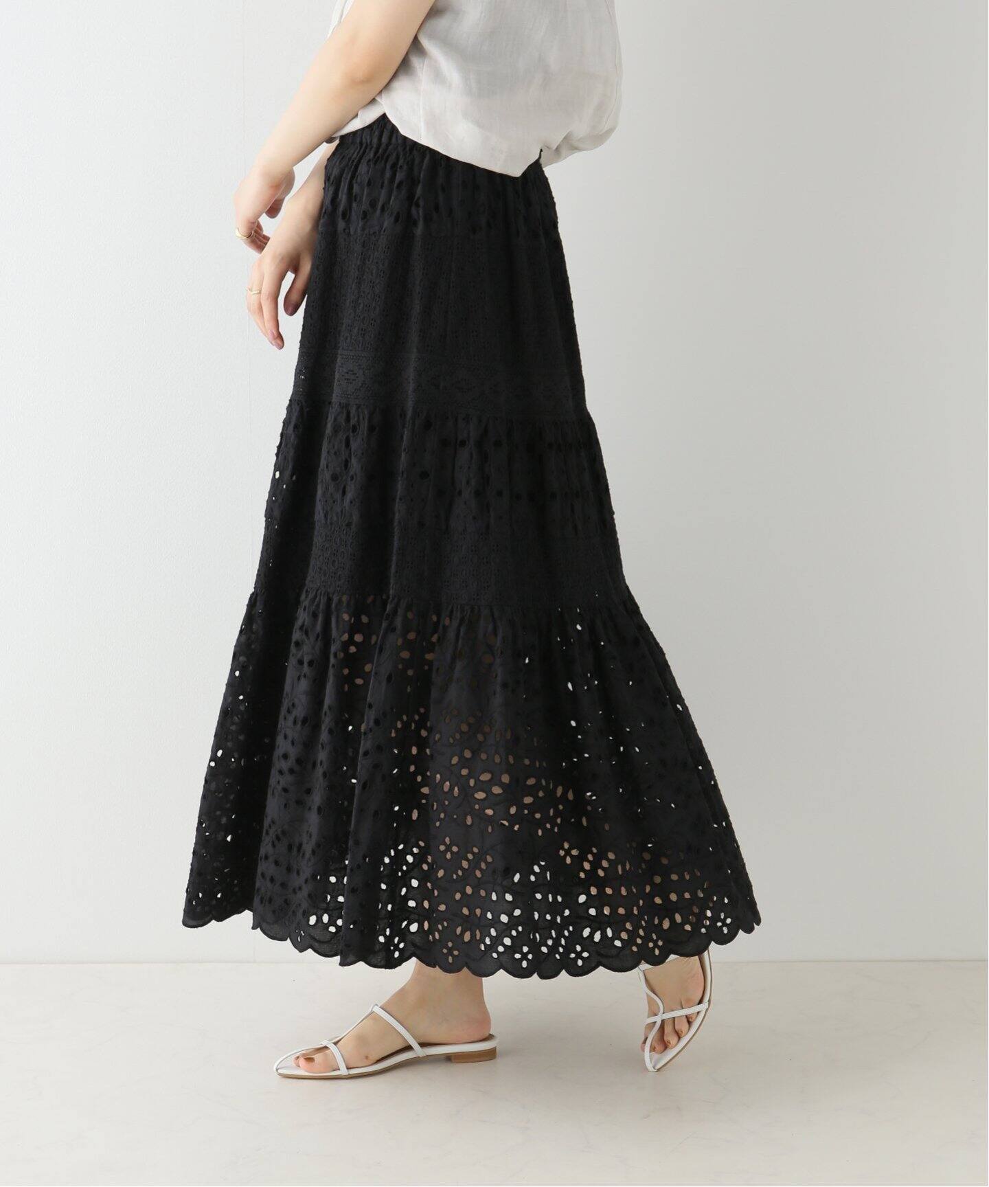 コットンレースティアードスカート（ロング・マキシ丈スカート）｜IENA  