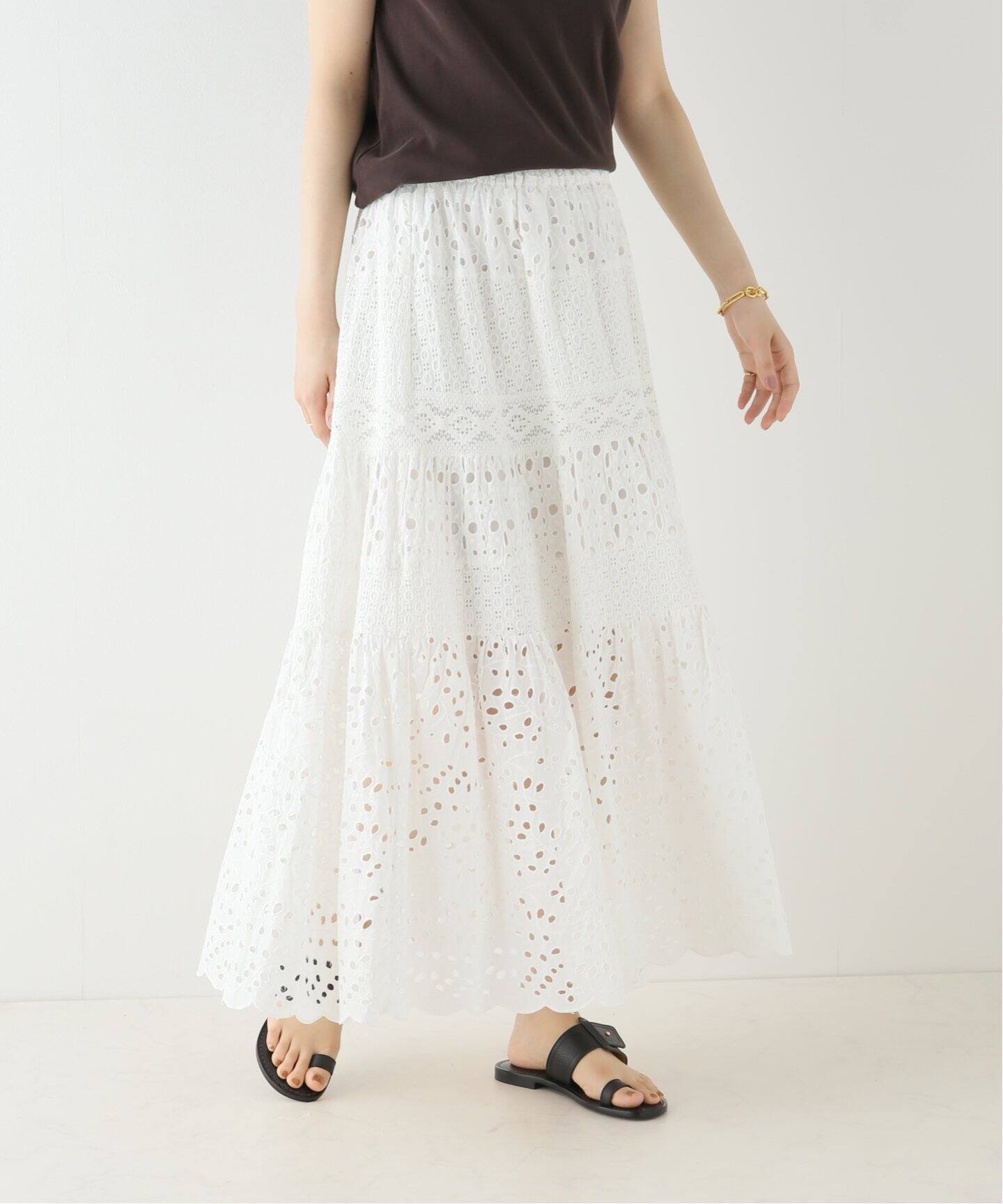 コットンレースティアードスカート（ロング・マキシ丈スカート）｜IENA  