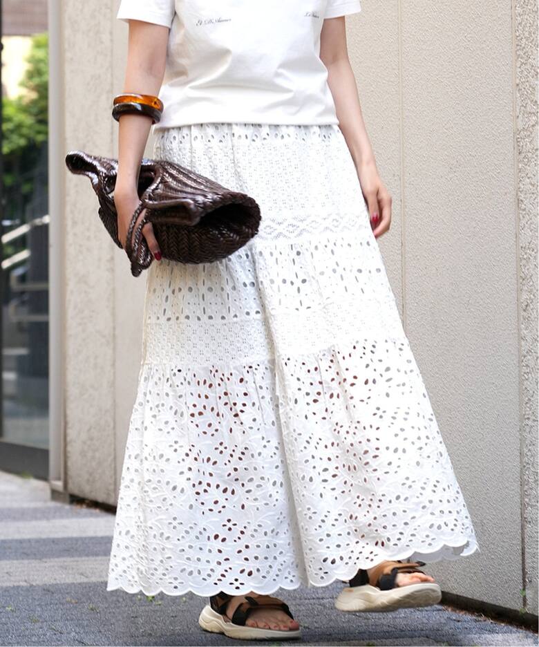 コットンレースティアードスカート（ロング・マキシ丈スカート）｜IENA  