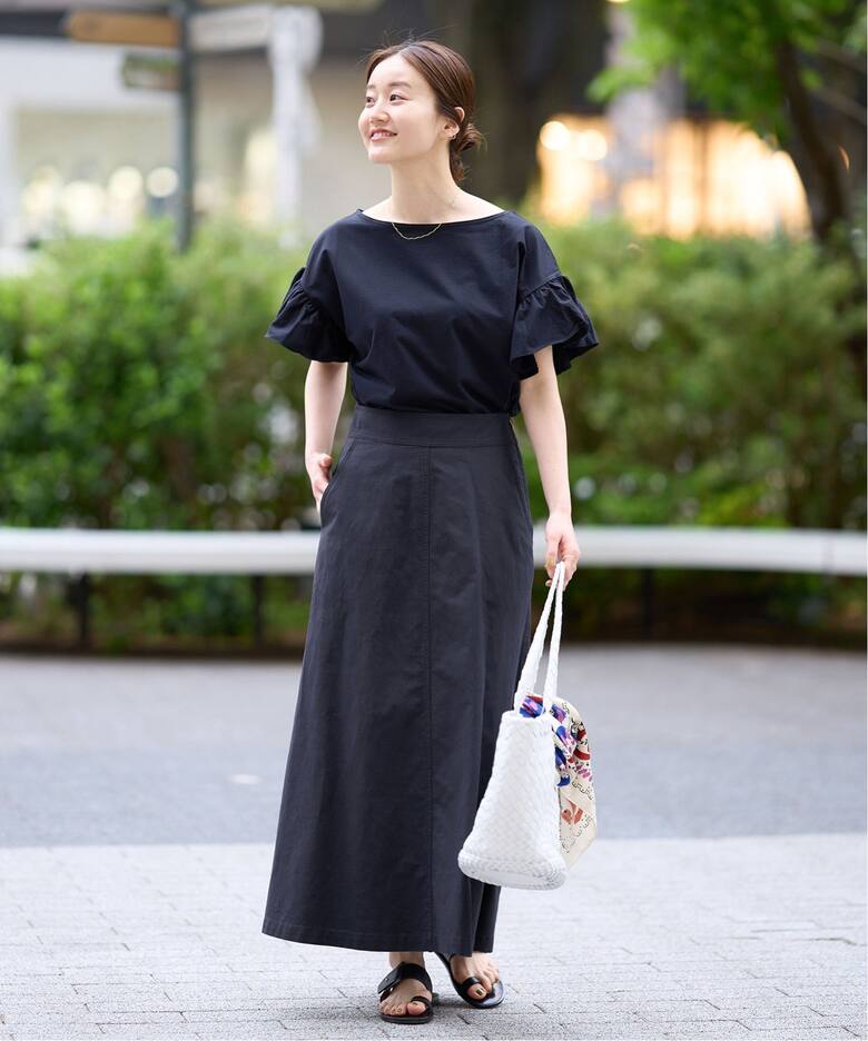 コットンリネンセミフレアスカート（ロング・マキシ丈スカート）｜IENA  