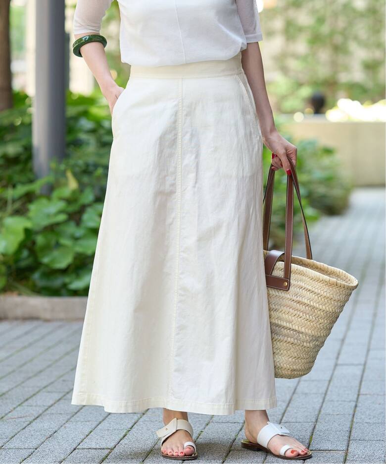 コットンリネンセミフレアスカート（ロング・マキシ丈スカート）｜IENA  