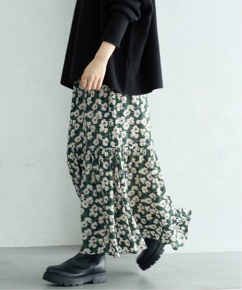 DEVEAUX フラワーティアードスカート（ロング・マキシ丈スカート  