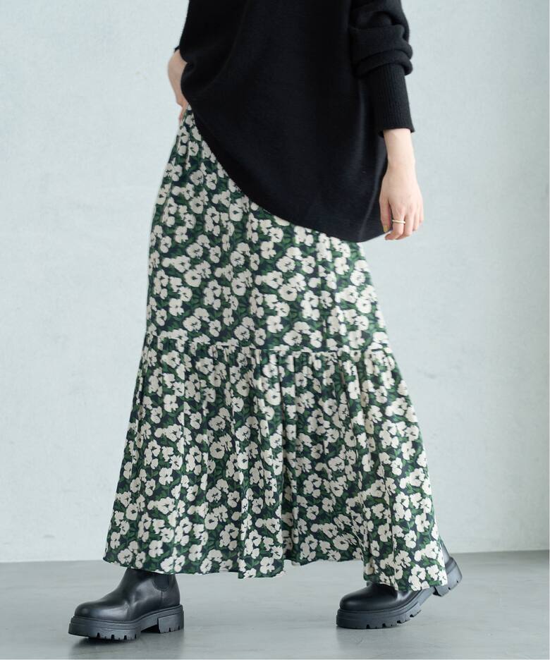 DEVEAUX フラワーティアードスカート（ロング・マキシ丈スカート  