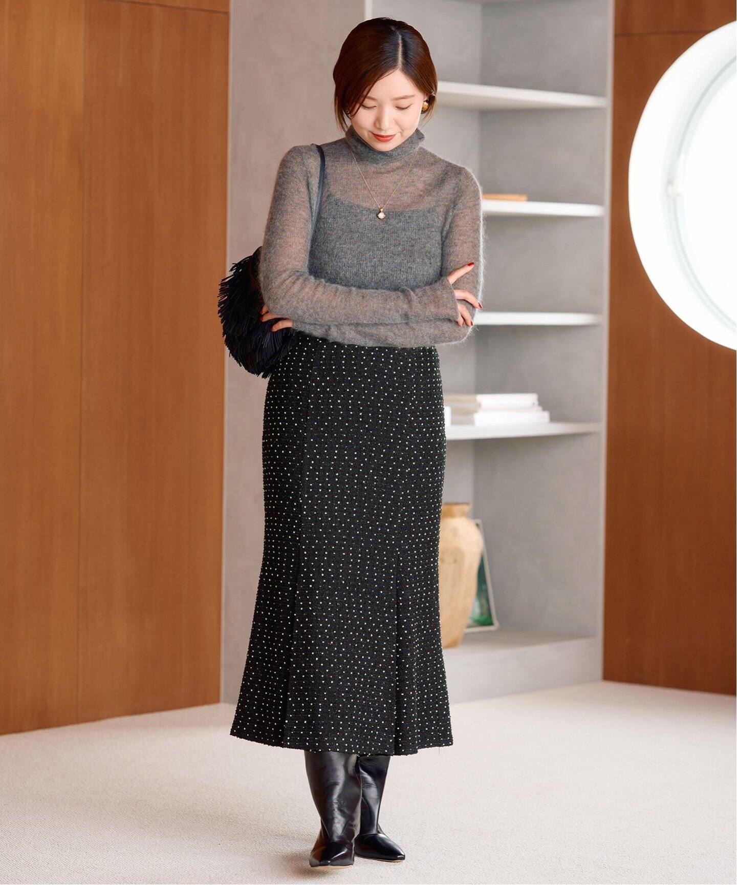 ドットツイード フレアスカート（ロング・マキシ丈スカート）｜IENA  