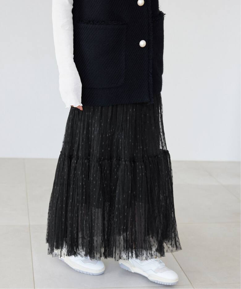 ドットチュールプリーツスカート（ロング・マキシ丈スカート）｜IENA  