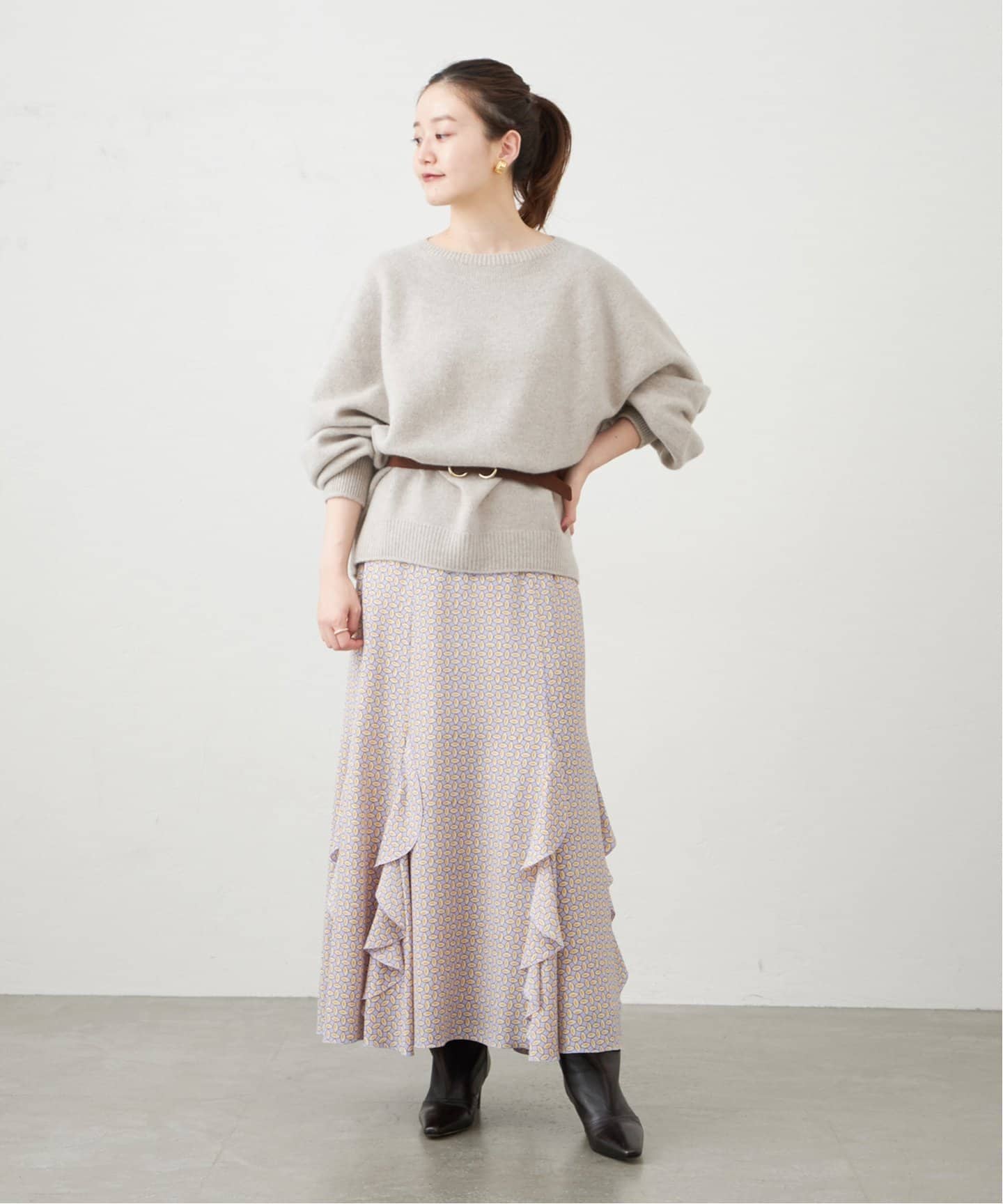 IENA 【TRADITIONAL WEATHERWEAR】　プリントスカート プリントラッフルマーメイドスカート（ロング・マキシ丈スカート