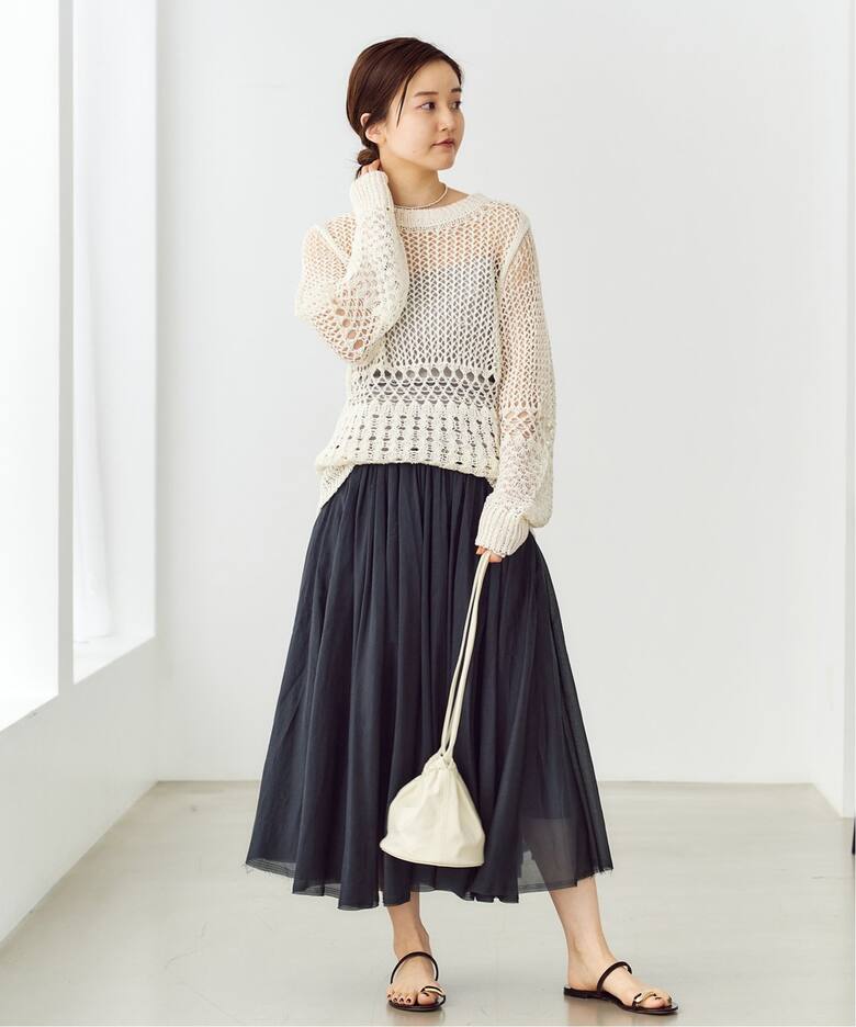 シルクコットンギャザーサーキュラースカート（ひざ丈スカート）｜IENA 