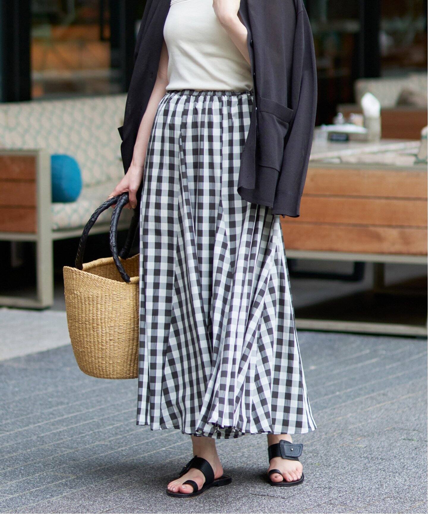 追加2》ギンガムチェック パネルスカート（ロング・マキシ丈スカート  