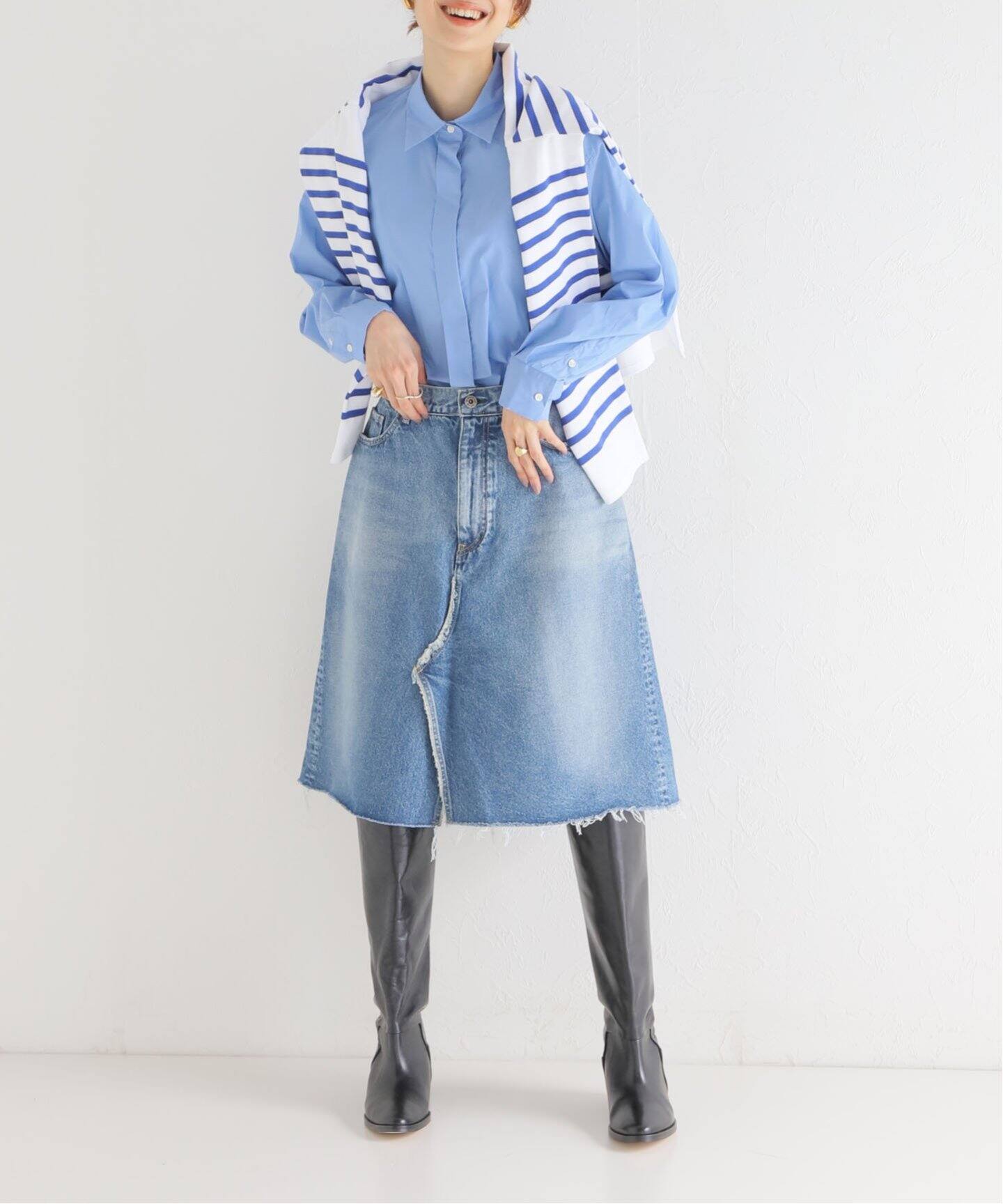 MADISONBLUE/マディソンブルー】5PK PEMAKE A-LINEデニムスカート  