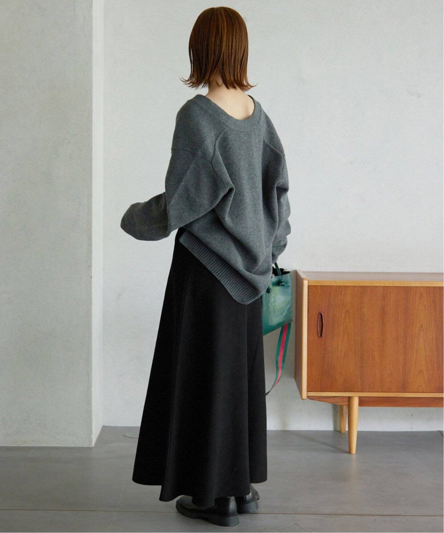 SLOBE IENA ミラノリブニットフレアスカート ブラック 追加》ミラノリブニットフレアスカート（その他スカート