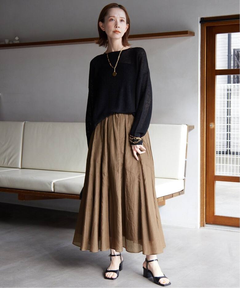 追加2》綿シルク切替ギャザースカート（ロング・マキシ丈  