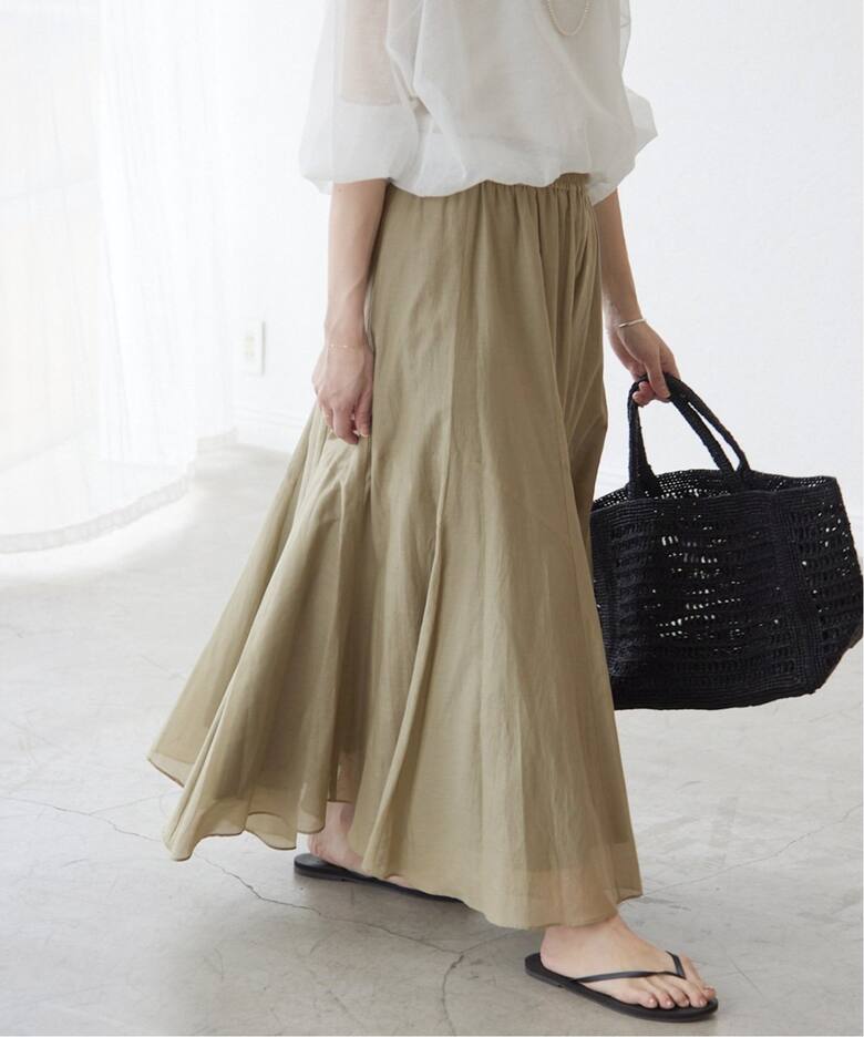 追加2》綿シルク切替ギャザースカート（ロング・マキシ丈スカート  