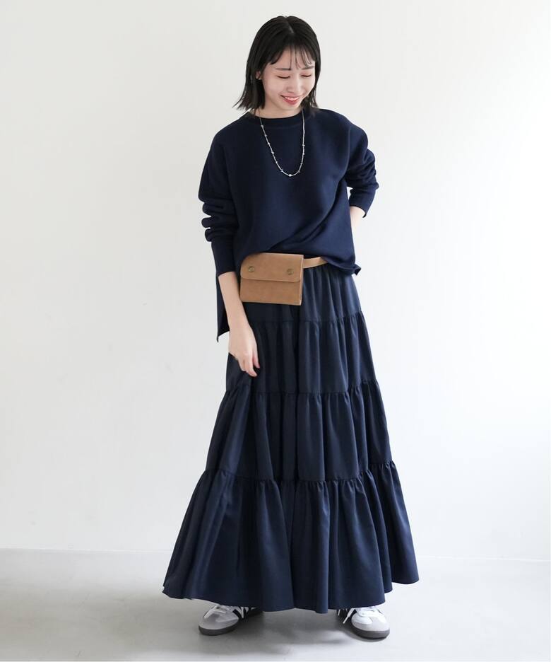 IENA イエナ ストライプティアードスカート 38 黒 2022SS 今季（スパン  