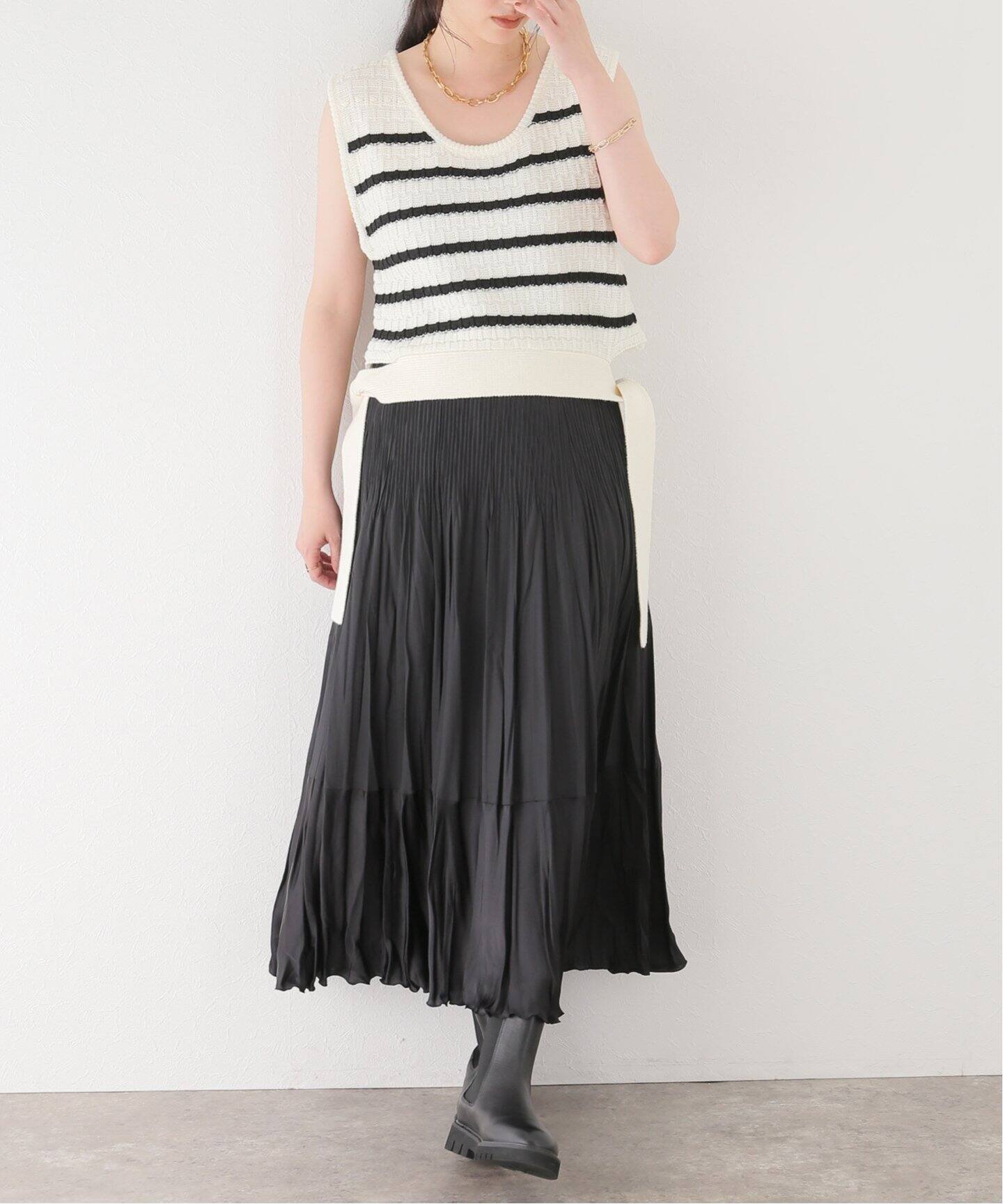 ADAWAS/アダワス】ツートーンプリーツスカート（ロング・マキシ丈  