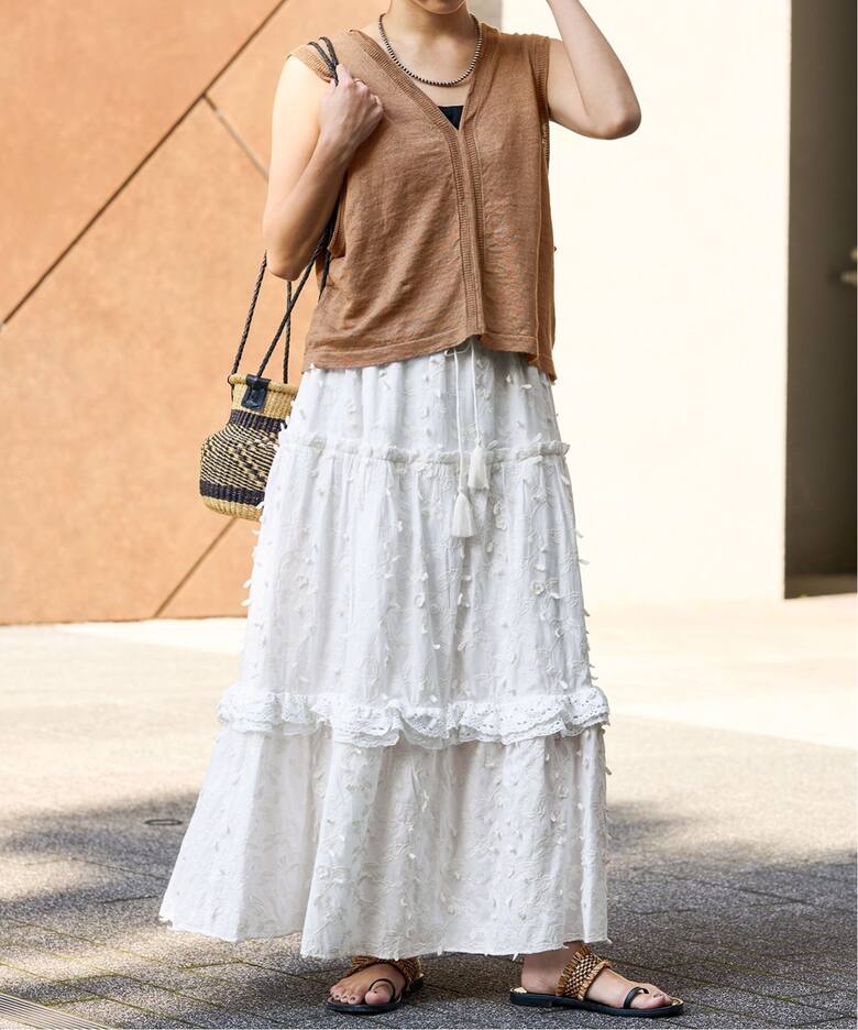 IENA LA BOUCLE カットワーク刺繍ティアードスカート（ロング・マキシ  