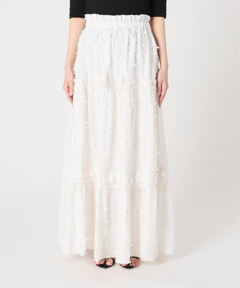 IENA LA BOUCLE カットワーク刺繍ティアードスカート（ロング・マキシ  